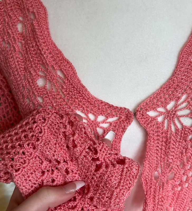 Pink/ Coral Crochet Cardigan 3