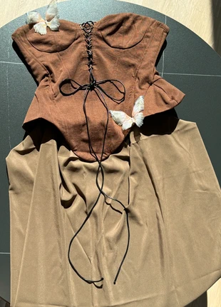 Brown Two-Piece Set with Butterfly Detail – Waist-Fit Top & Skirt (Detachable Design), brand: Été Nu, condition: New without tags, size: M / UK 12-14, £24.00, £25.90 includes Buyer Protection