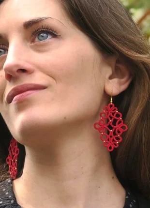 Boucles d'oreilles rouges oversize en crochet, pièce unique!, brand: DreamcatcheuseArt, condizioni: Nuovo senza cartellino, €20.00, €21.70 include la Protezione acquisti Pro
