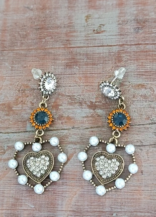 Tres belles boucles d'oreilles pendantes coeurs et strass, état: Neuf sans étiquette, 5,00 €, 5,95 € Protection acheteurs incluse