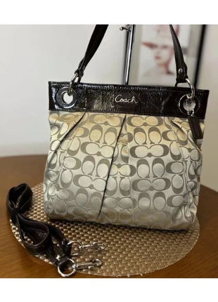 Coach Ashley Khaki Mahogany Sateen Signature Hippie Hobo F17599, brand: Coach, condition: Very good, $37.50, $40.08 includes Buyer Protection