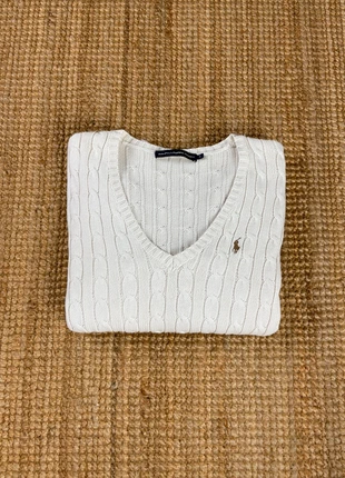 Pull Col V Torsadé Blanc Ralph Lauren Logo Brodé Beige, Cable Knit Taille XL, marque: Ralph Lauren, état: Très bon état, taille: XL / 42 / 14, 60,00 €, 63,70 € Protection acheteurs (Pro) incluse
