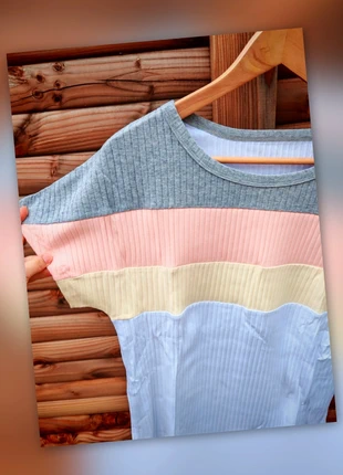 T-shirt Côtelé Color Block Pastel Gris Rose Jaune Blanc Tendance, brand: Dokoto Fashion, condition: New with tags, size: S / 36 / 8, €9.40, €10.57 includes Buyer Protection