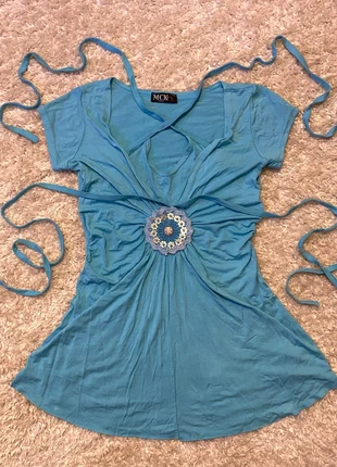 Haut évasé boho sirène turquoise à bijou et liens à nouer y2k vintage 2000s, marque: Vintage Dressing, état: Très bon état, taille: S / 36 / 8, 28,00 €, 30,10 € Protection acheteurs incluse