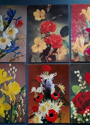 Reeks van 6 vintage bloemenkaarten, condizioni: Ottime, €3.00, €3.85 include la Protezione acquisti