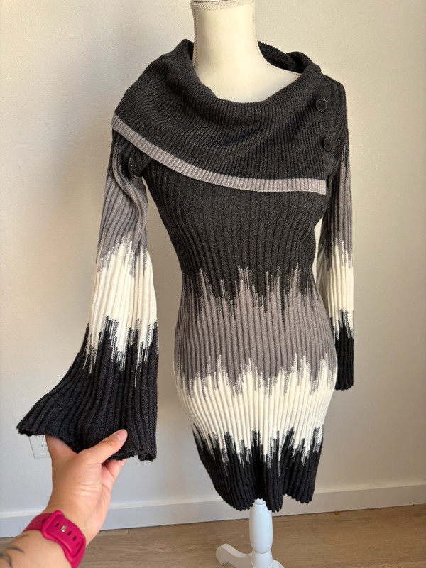 Sandra Darren sz L ribbed knit ombre sweater dress with cowl neckline 4