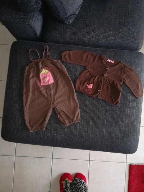 Magnifique ensemble été, salopette et gilet, bébé fille, 6mois
