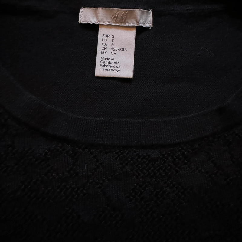 H&M Black Cotton 3/4 Sleeve Sweater With Lace Detail - Small 2