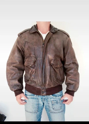 Bomber cuero auténtico estilo cockpit aviador talla XL grande. Medidas indicadas., marca: CUIR, estado: Satisfactorio, tamaño: XL, 65,00 €, 68,95 € Protección al comprador incluida
