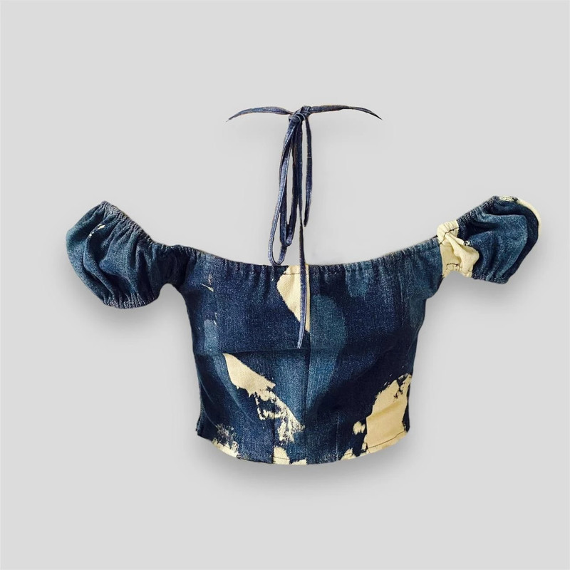 acid splatter denim bustier top 4