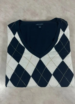 Tommy Hilfiger pull à losanges bleu marine et blanc – col V femme vintage chic L Code 053N, marque: Tommy Hilfiger, état: Très bon état, taille: L / 40 / 12, 24,00 €, 25,90 € Protection acheteurs (Pro) incluse