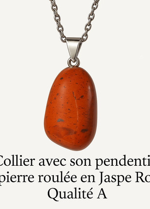 Collier avec son pendentif pierre roulée en Jaspe Rouge, Qualité A, état: Neuf sans étiquette, 7,00 €, 8,05 € Protection acheteurs (Pro) incluse