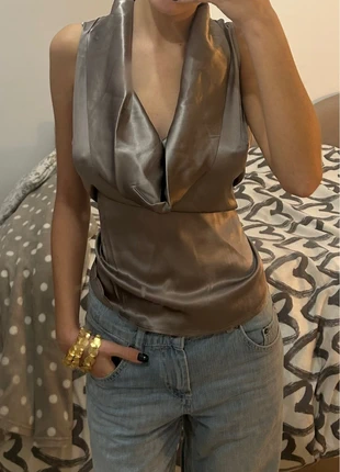 top seta Carla G. argento / silver silk top, marke: Carla G., zustand: Neu, größe: M / 38 / 10, 37,00 €, 39,55 € inklusive Vinted-Käuferschutz