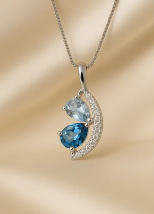 Collier Aigue-Marine & Topaze de Londres en Argent 925 – Pièce Unique Haute , Petite Taille, marca: Curacionholistica, estado: Muy bueno, 189,00 €, 199,15 € Protección al comprador incluida