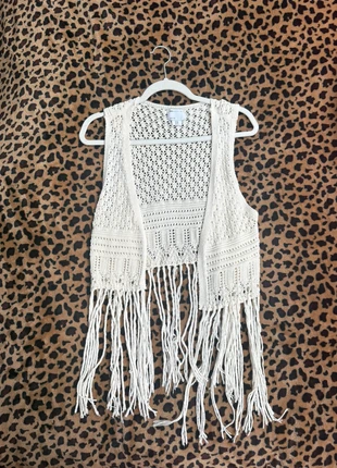 Boho Crochet Fringe Vest – Cream/Off White, brand: ASOS, condition: New without tags, size: M / 10, £10.00, £11.20 includes Buyer Protection