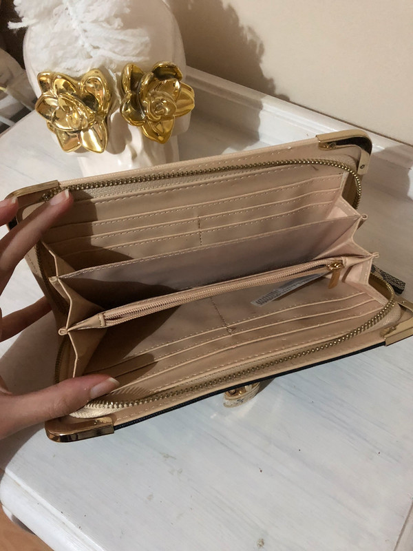 New look purse wallet clutch bag nude cream snakeprint gold lock