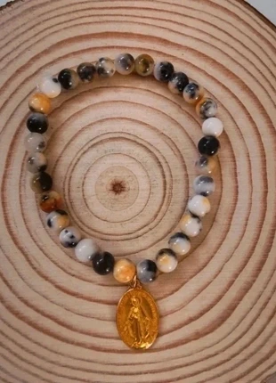 Bracelet en pierre de jade et médaille vierge miraculeuse, marque: Lourdes, état: Très bon état, 9,50 €, 10,68 € Protection acheteurs incluse