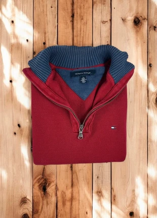 Pull 1/4 Zip, Halfzip Tommy Hilfiger Rouge / Col camionneur / Logo brodé / Taille M Homme, brand: Tommy Hilfiger, condizioni: Ottime, taglia: M, €35.00, €37.45 include la Protezione acquisti Pro