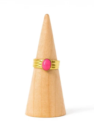 Bague femme dorée, fuchsia en acier, inoxydable, ajustable, condition: Very good, size: Adjustable, €10.00, €11.20 includes Buyer Protection