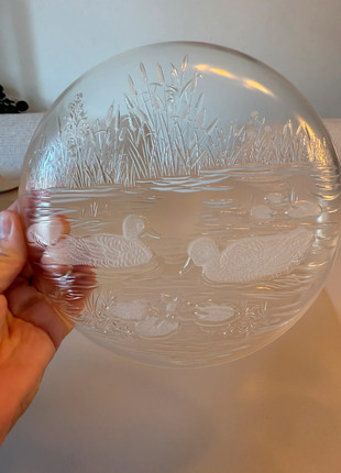Vintage Walther Glass glazen schaal bord met eenden in de vijver met riet bloemen, brand: Walther Glas, condizioni: Ottime, €5.00, €5.95 include la Protezione acquisti