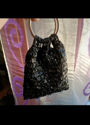 Pochette nera con paillettes e anelli impugnatura anello in metallo elegante piccola, zustand: Sehr gut, 5,00 €, 5,95 € inklusive Vinted-Käuferschutz