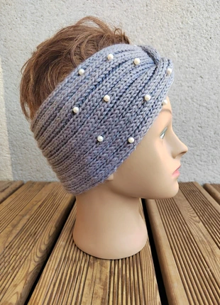 Bandeau Tricoté Gris avec Perles – Torsadé & Neuf – Élégance Douce, état: Neuf sans étiquette, taille: Taille unique, 5,00 €, 5,95 € Protection acheteurs incluse