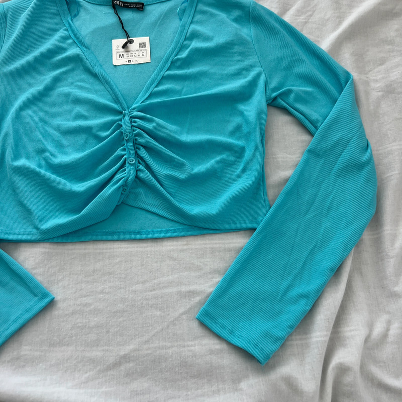 Zara ribbed crop cardigan long sleeve top 3