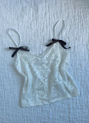 Débardeur lace top noeud couleur chocolat, estado: Muito bom, tamanho: XS / 34 / 6, €19.00, €20.65 inclui Proteção do Comprador Pro