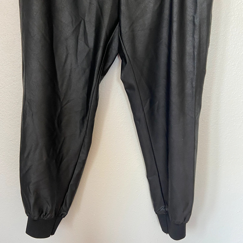 Solid Black Faux Leather Jogger Pants 4