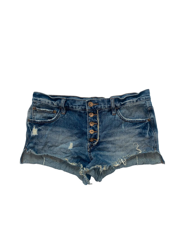 free people medium wash distressed button fly denim shorts 1