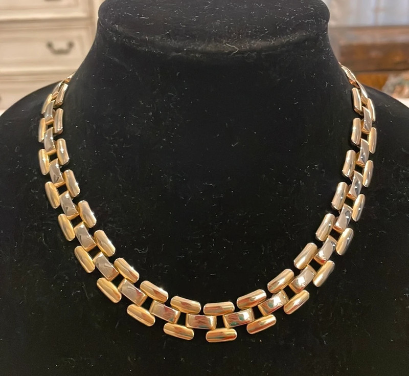 Vintage Gold Silver Chain Link Choker Collar Statement Necklace 1