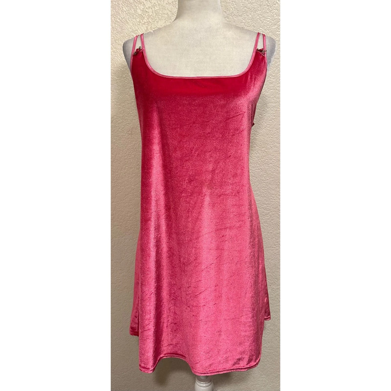 Expressions Vtg 90s Hot Pink Velvet Slip on Lingerie Dress 1