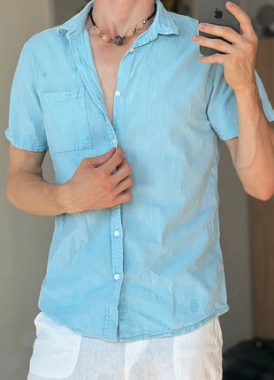 Peacocks Light Blue Linen-Cotton Short-Sleeve Shirt – Size L, marke: Peacocks, zustand: Neu, größe: L, 10,00 €, 10,70 € inklusive Vinted-Käuferschutz