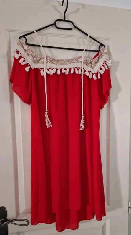 Robe bohème rouge et beige