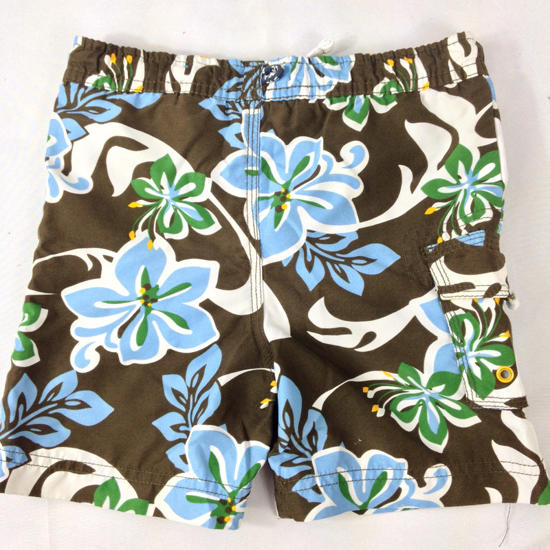 Place 1989 Boys Toddler Swim Trunk Shorts Brown & Blue Tropic Size 24 Months 2