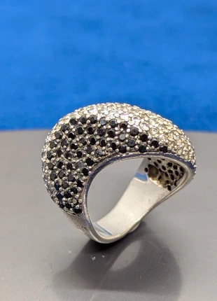 Bague en argent 925 pavée de pierres blanches et noires, marca: Argent, estado: Muito bom, tamanho: 16,9 mm Ø / 13,5, €45.00, €47.95 inclui Proteção do Comprador Pro