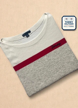 Pull Tommy Hilfiger® Authentique femme col rond écru rouge marine taille L bon état THF-1003, marca: Tommy Hilfiger, estado: Bueno, tamaño: L / 40 / 12, 12,00 €, 13,30 € Protección al comprador Pro incluida