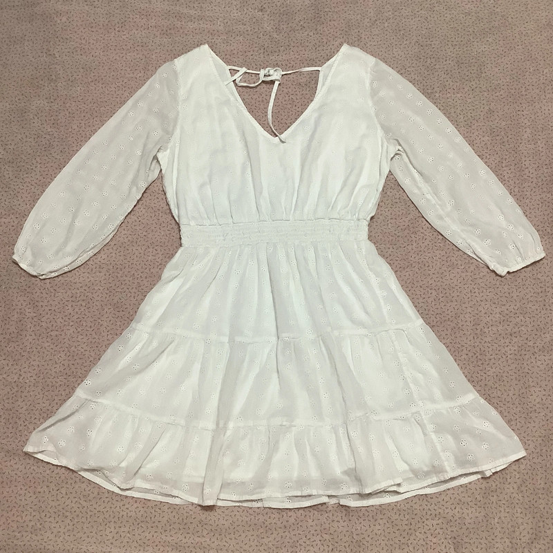Hollister White Eyelet Lace Coquette Boho Cottagecore Tiered Dress Size Large 2