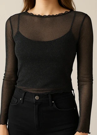 Camisola preta transparente brilhante anos 90, marca: Zara, estado: Muito bom, tamanho: L / 40 / 12, €9.00, €10.15 inclui Proteção do Comprador