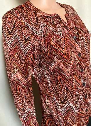 Haut blouse top chemisier col mao manches longues imprimé dominance marron taille 38 / 40 _M / L, zustand: Sehr gut, größe: L / 40 / 12, 10,00 €, 11,20 € inklusive Vinted-Käuferschutz