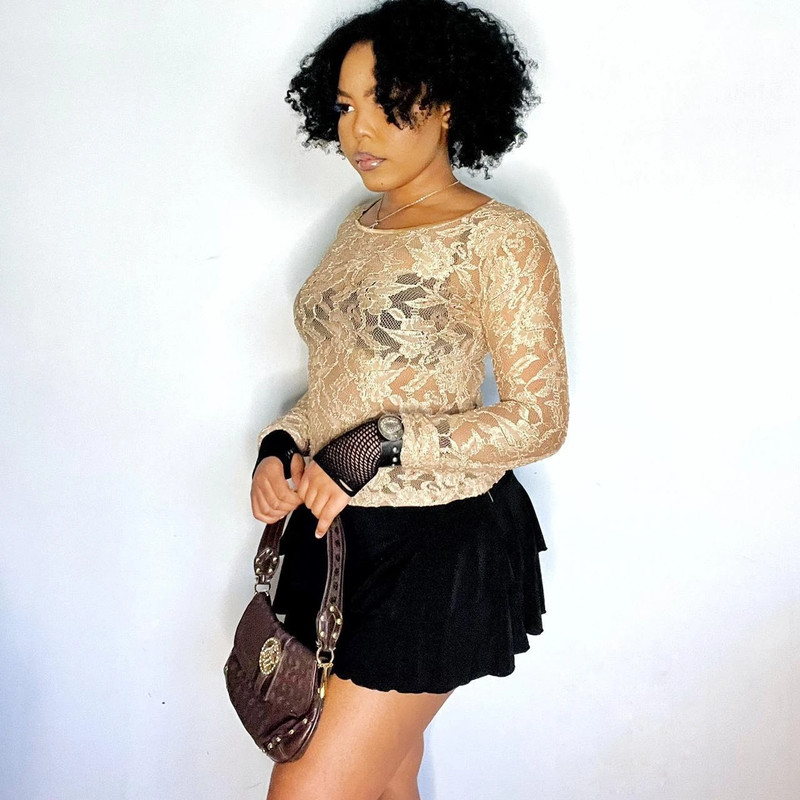 Y2K Vintage Tan Lace Top 2