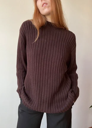 Brown vintage ribbed knitted oversize sweater turtleneck jumper, marca: Vintage Dressing, estado: Muito bom, tamanho: L / 40 / 12, €26.00, €28.00 inclui Proteção do Comprador