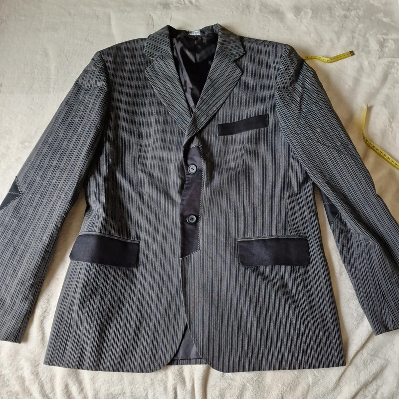 Giacca blazer uomo in cotone estivo righe con toppe sul gomito 1