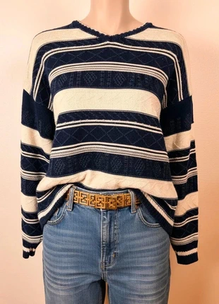 Vintage Black V-Neck Sweater with Beading - Geometric Pattern - Size XL, merk: Vintage Dressing, staat: Heel goed, maat: XL / 42 / 14, € 16,90, € 18,45 inclusief Kopersbescherming