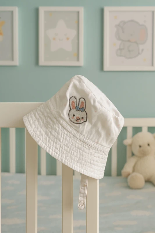 Chapeau bébé 3 mois blanc avec motif lapin