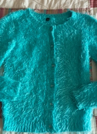 Gilet poilu cardigan turquoise fille 10 ans, condition: Very good, size: 10 years / 140 cm, €6.00, €7.00 includes Buyer Protection Pro