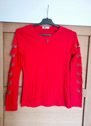 Haut rouge manches longues avec strass CC Fashion taille L/XL 40/42 neuf, marque: CC Fashion, état: Neuf sans étiquette, taille: L / 40 / 12, 6,00 €, 7,00 € Protection acheteurs incluse