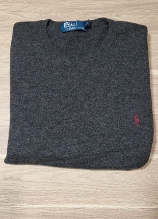 Pull en laine gris anthracite Polo Ralph Lauren homme XXL logo rouge col rond, brand: Ralph Lauren, condition: Very good, size: XXL, €55.00, €58.45 includes Buyer Protection