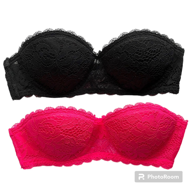 Set of 2 All over Lace Strapless Bras 32B Pink & Black