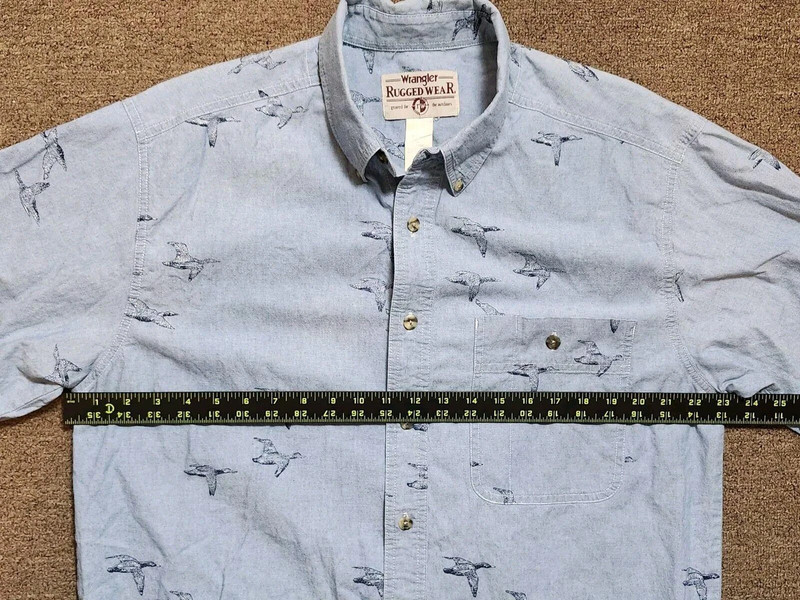 Wrangler Rugged Wear  Button Down Shirt Geese Bird Print Large Blue Short Sleeve 4